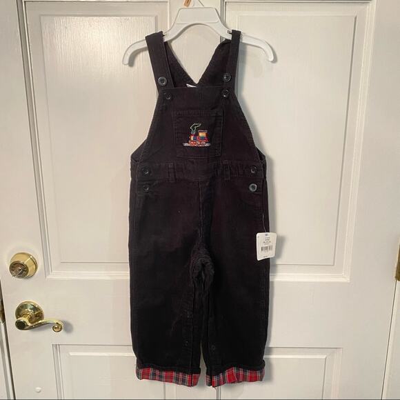 J. Khaki Corduroy Overalls baby boy embroidered Train Theme 24m NWT - Picture 8 of 8